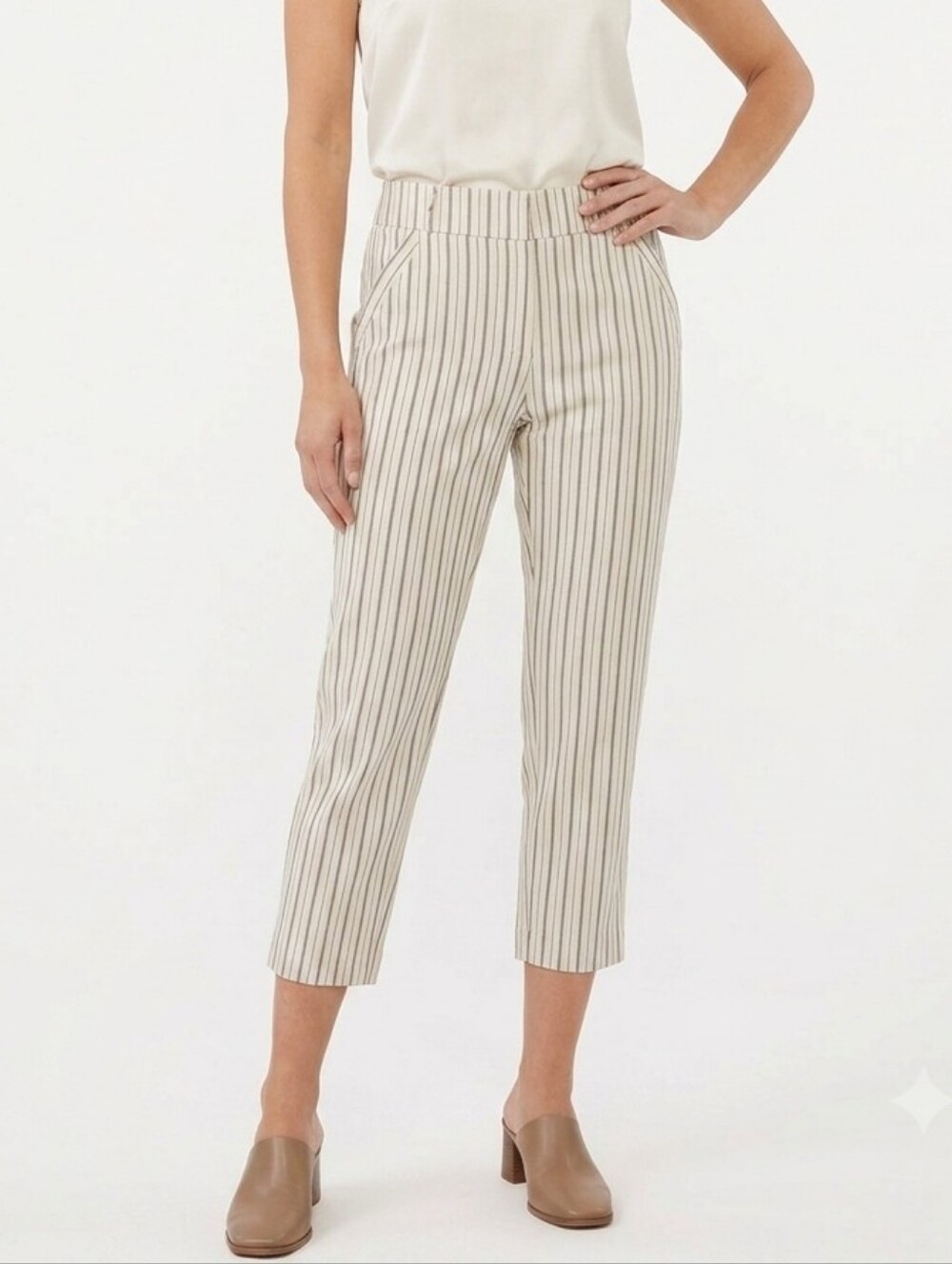 Soho Apparel White and Brown Vertical Stripe Cropped Pants